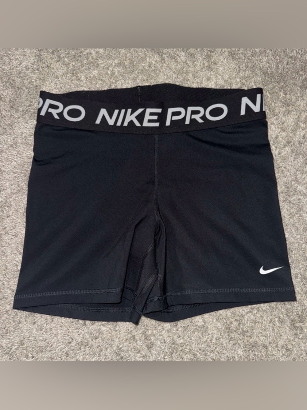 Women’s Nike Pro Black Athletic Compression Shorts with White Swoosh